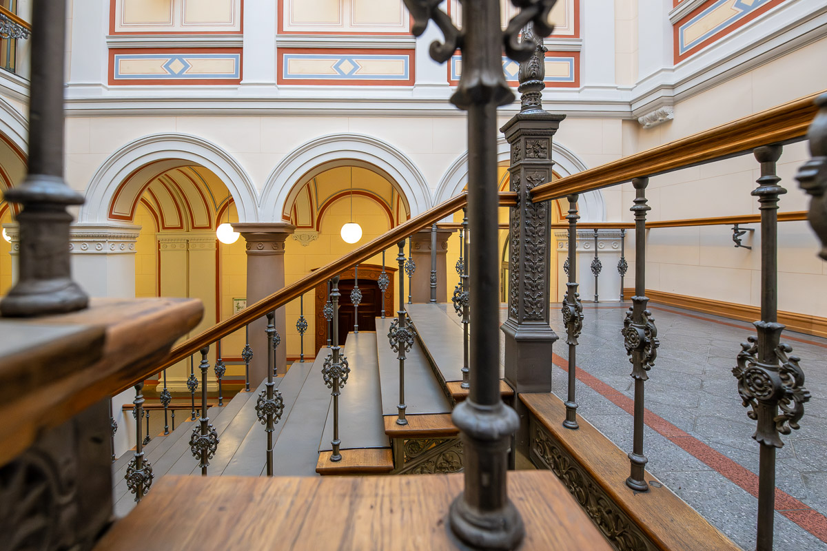 Interior staircase in the historic main building of the University of Rostock