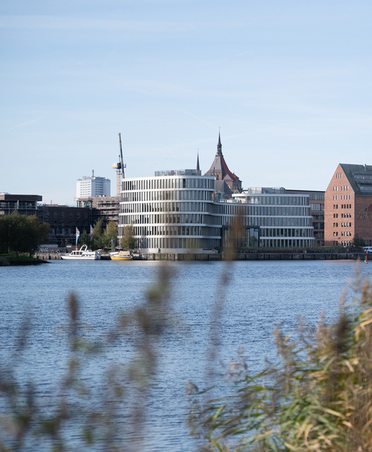 Panoramic view of Rostock and the Warnow river